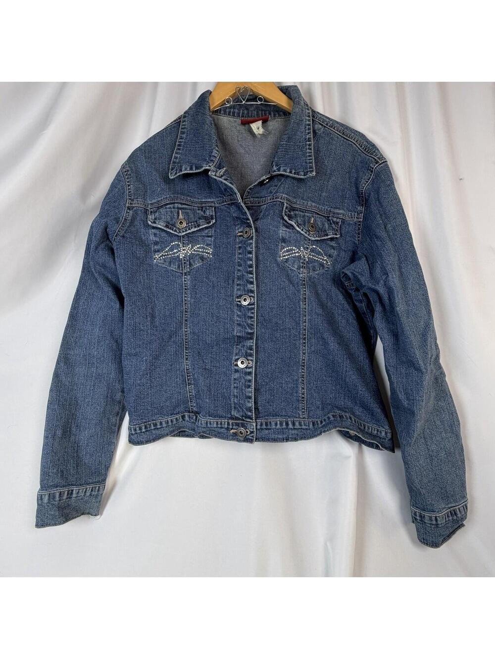 Ethyl Denim Women's Jacket Size Large Embroidered Stretch Jean